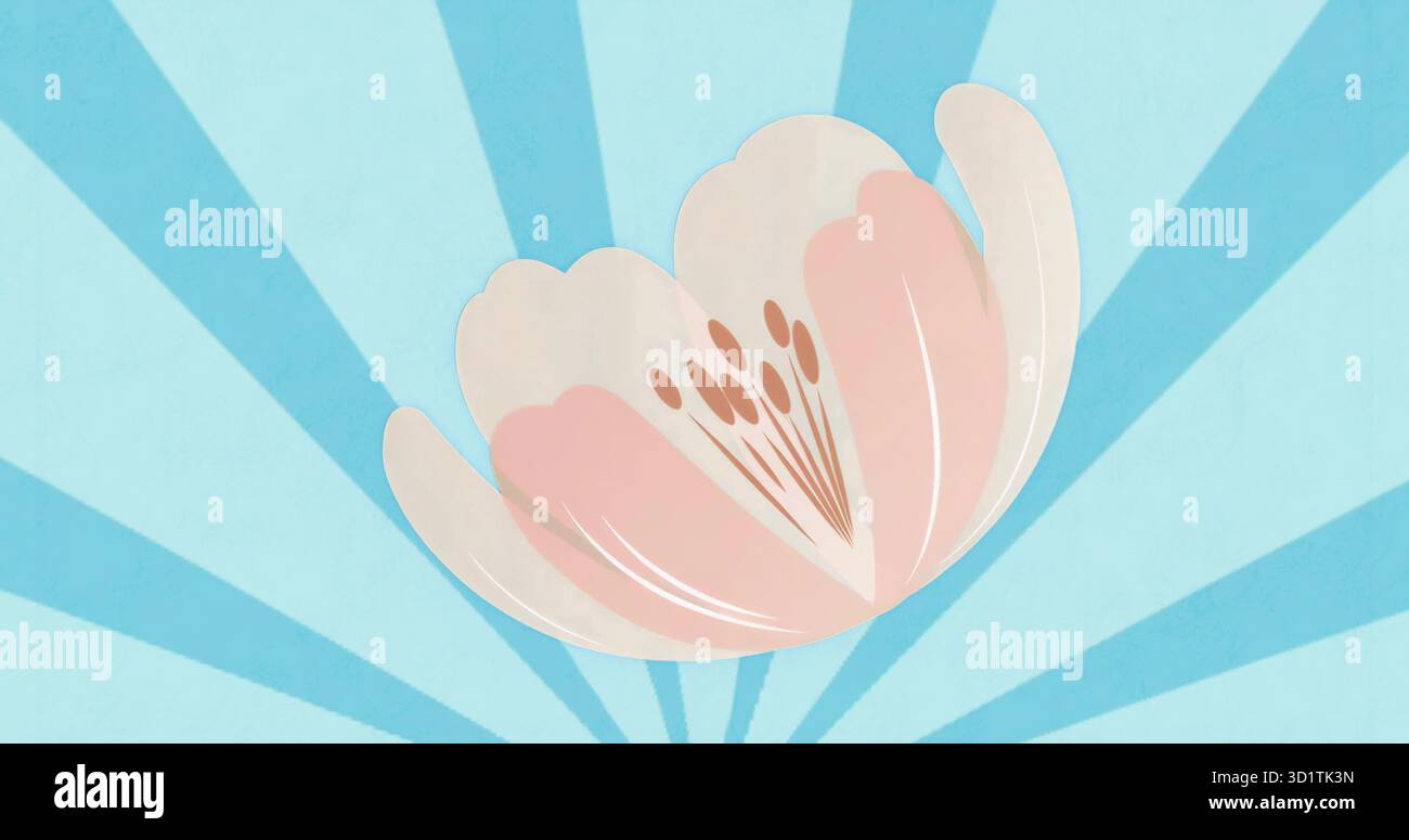 Fiori fluttuanti stilizzati sullo sfondo dell'arte digitale, con petali rosa crema e stami marroni Foto Stock