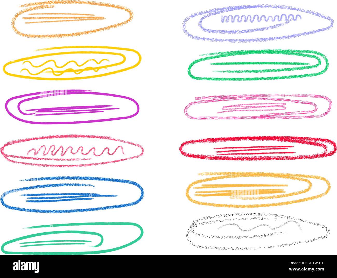 Elementi con motivo senza cuciture: Trame di linee disegnate a mano in ovali colorati Illustrazione Vettoriale