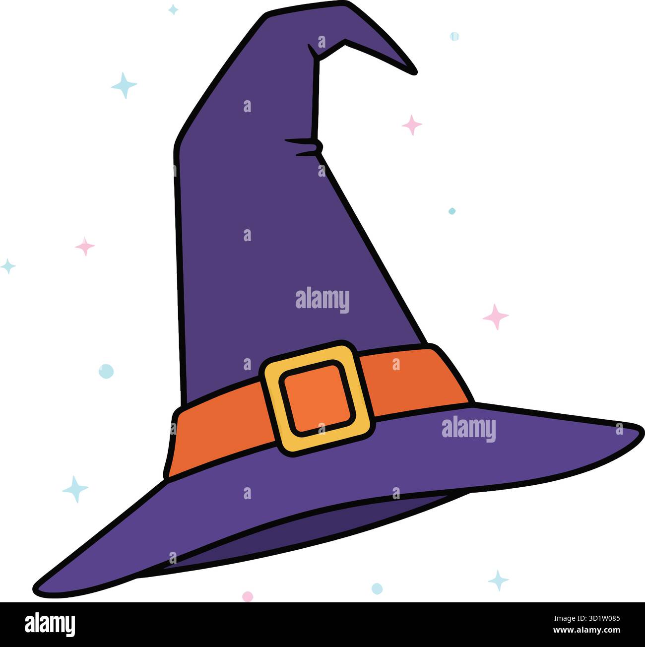 Cappello da strega del cartone animato costume di halloween cappello viola cappello a punta cintura arancione halloween party decoration idea Illustrazione Vettoriale