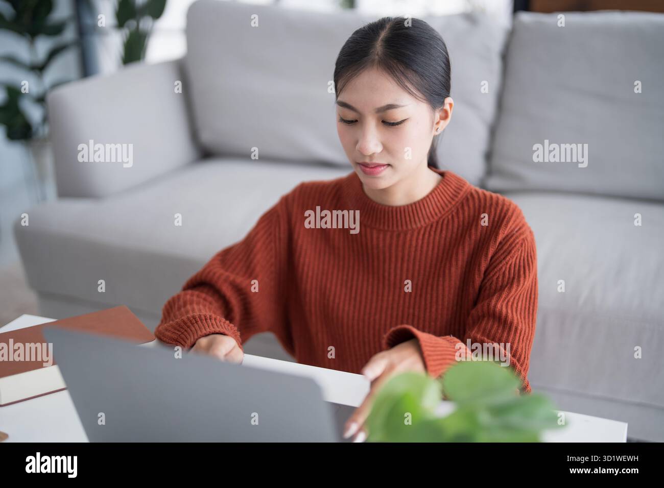 Donna d'affari asiatica VDO Call Conference lavoro conversazione chat video online su laptop webcam conferenza lavoro con laptop online Foto Stock