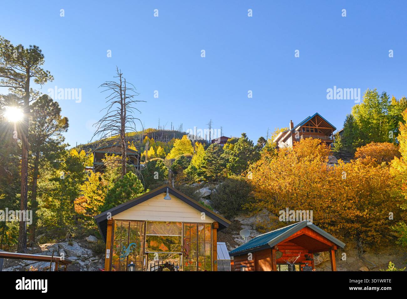 Cabine in cima al Monte Lemmon a Summerhaven, Arizona Foto Stock