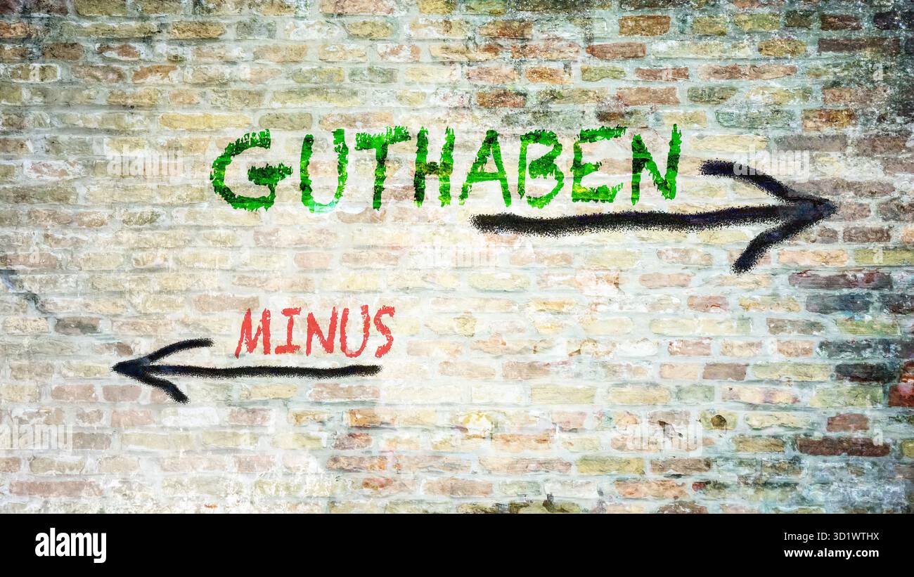 Indica la strada diretta per il credito contro il meno - Bildmontage Foto Stock