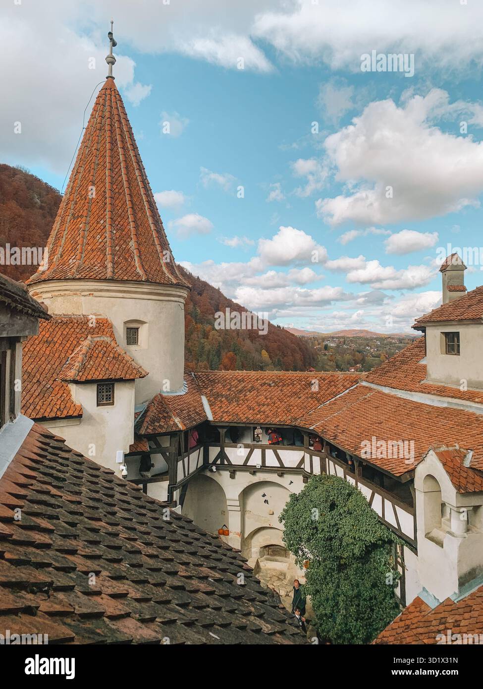 Spaventosa vista di Halloween del castello di Bran, del castello di Dracula in Transilvania, Romania - Immagine stock catturata con smartphone