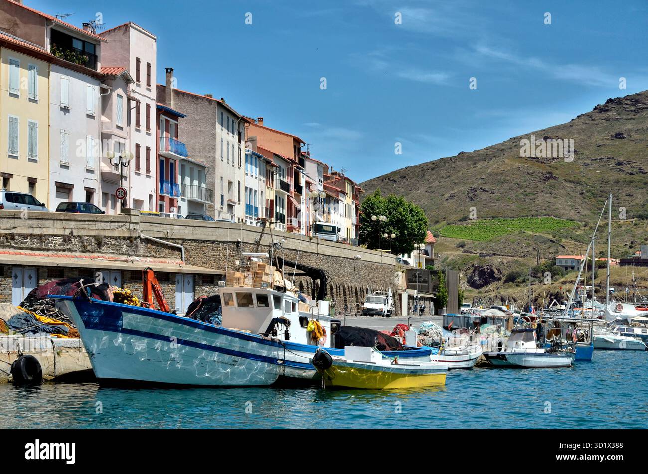 Porto di pesca di Port-Vendres, comune della "Côte vermeille" nel dipartimento dei Pirenei-orientali, regione della Linguadoca-Rossiglione, Francia meridionale. Foto Stock