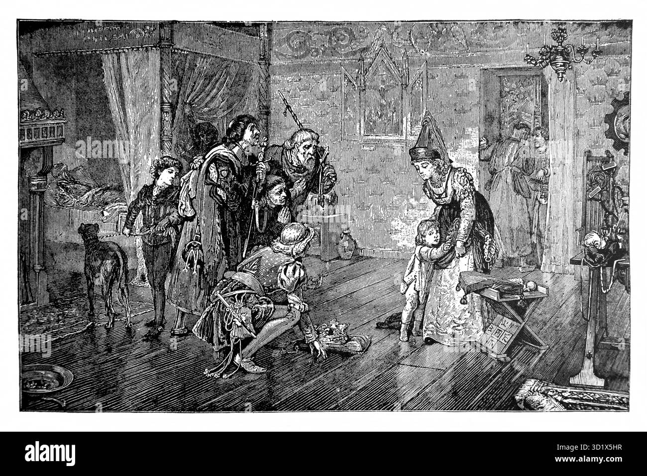 Illustrazione di Maria Teresa e del Re Infante dal dipinto di Marcus Stone dell'edizione 1890 di The Beautiful Story Golden Gems of Religious Foto Stock