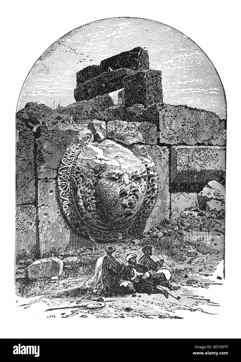 Incisione Idol of Baal nel Medaglione della Valle di Hermon in un tempio a Ruckhleh dall'edizione 1890 di The Beautiful Story Golden Gems of Religious Foto Stock