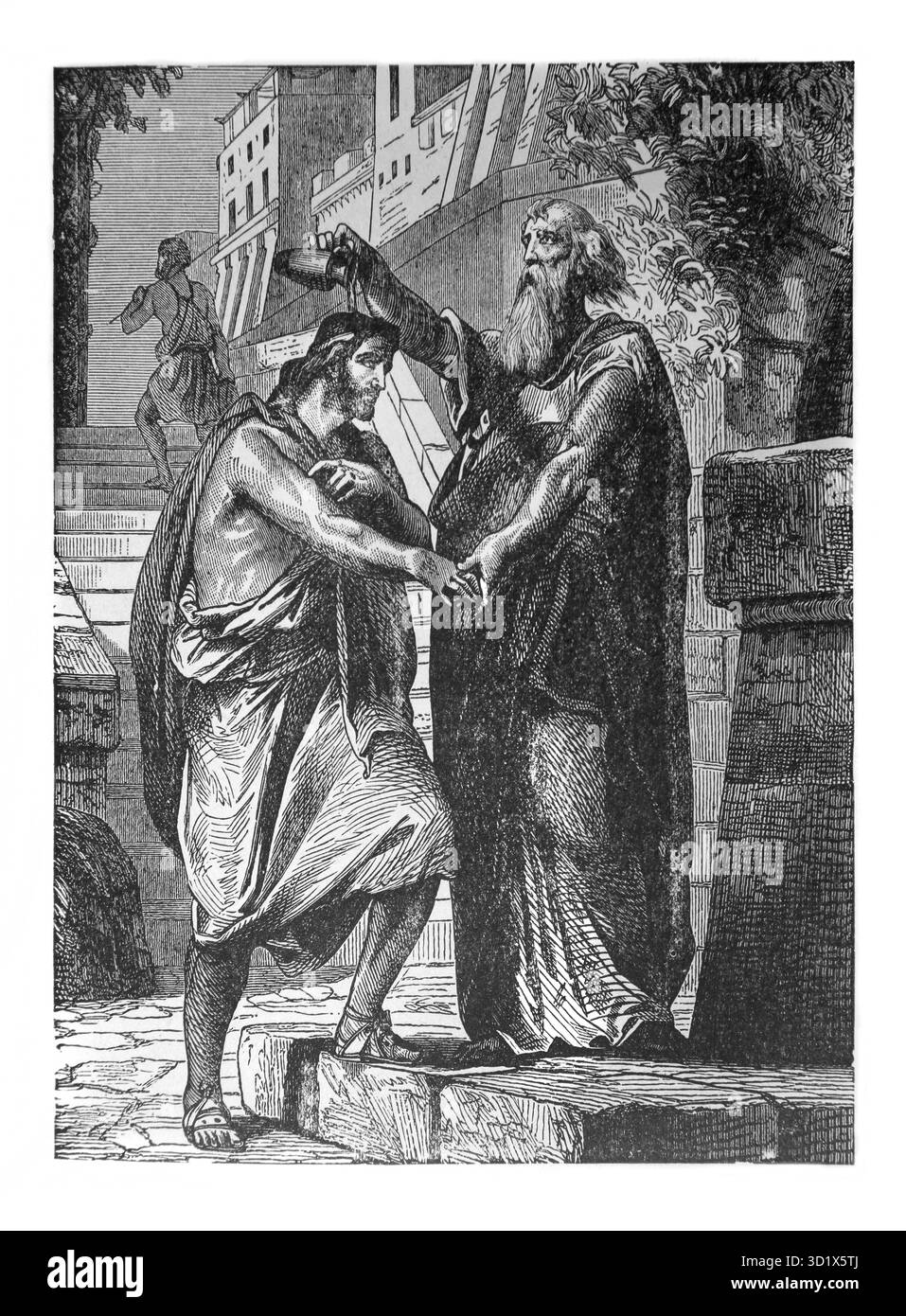 Illustrazione di Samuel Anointing Saul King with a Flask of Oil (Samuel) dall'edizione 1890 di The Beautiful Story Golden Gems of Religious Thought by Foto Stock