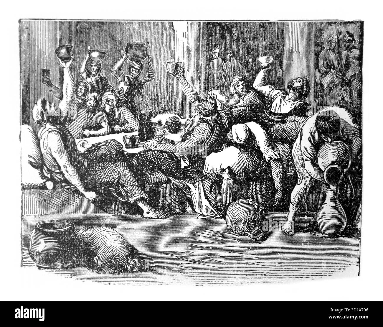 Illustrazione di Nabal che beve vino e celebra la fine del raccolto (Samuel) dall'edizione 1890 di The Beautiful Story Golden Gems of Religious Foto Stock