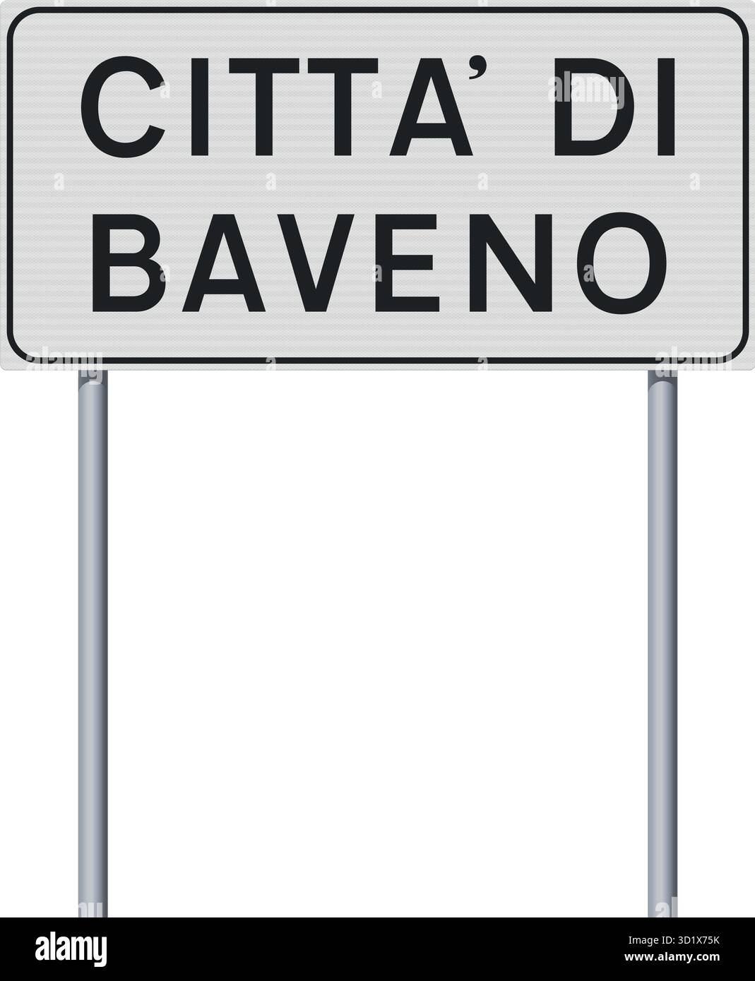 Illustrazione vettoriale del cartello stradale di ingresso della città di Baveno su pali metallici Illustrazione Vettoriale