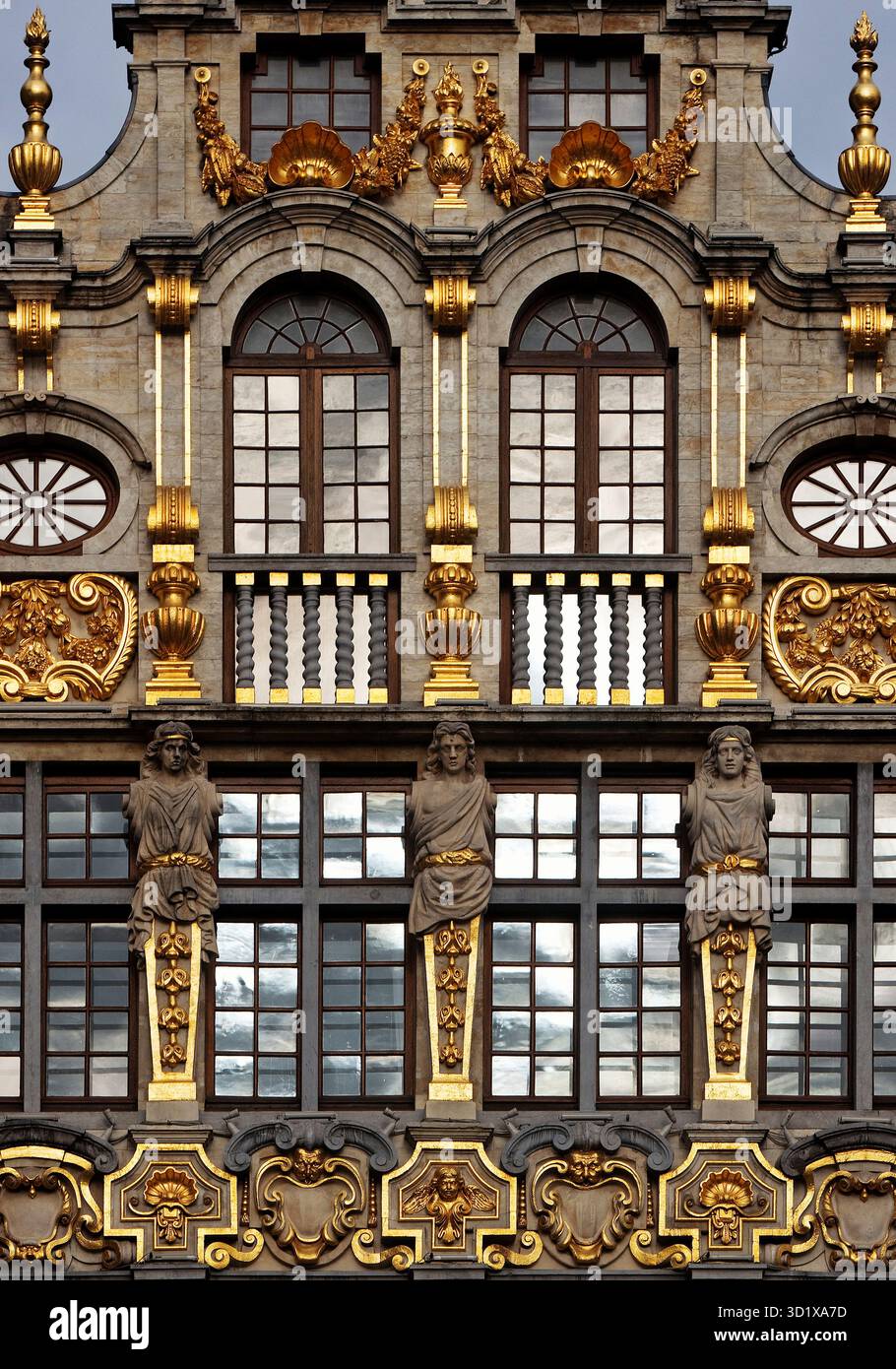 Facciata barocca, Guild House le Sac, Grand-Place, Grote Markt, Bruxelles, Belgio, Europa Foto Stock