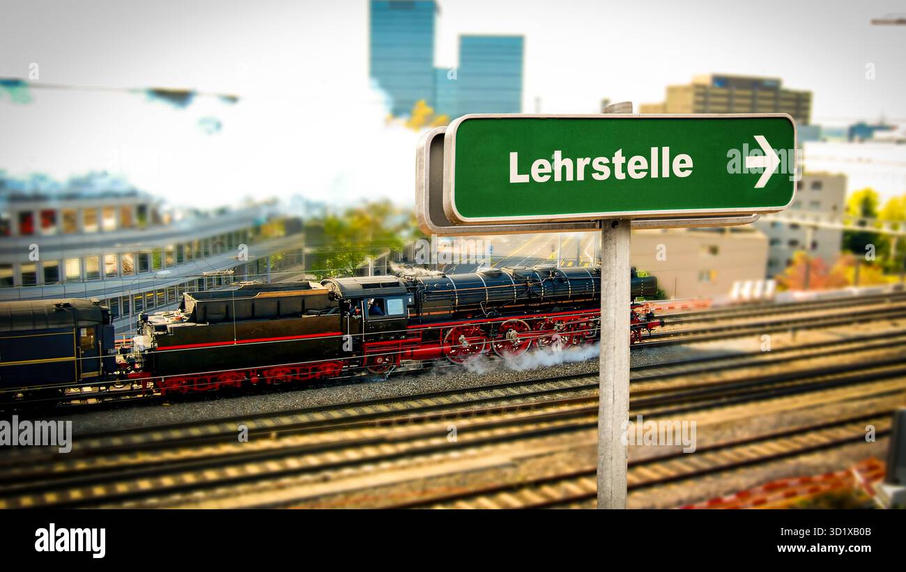 Segnalate la strada diretta per l'apprendistato - Bildmontage Foto Stock