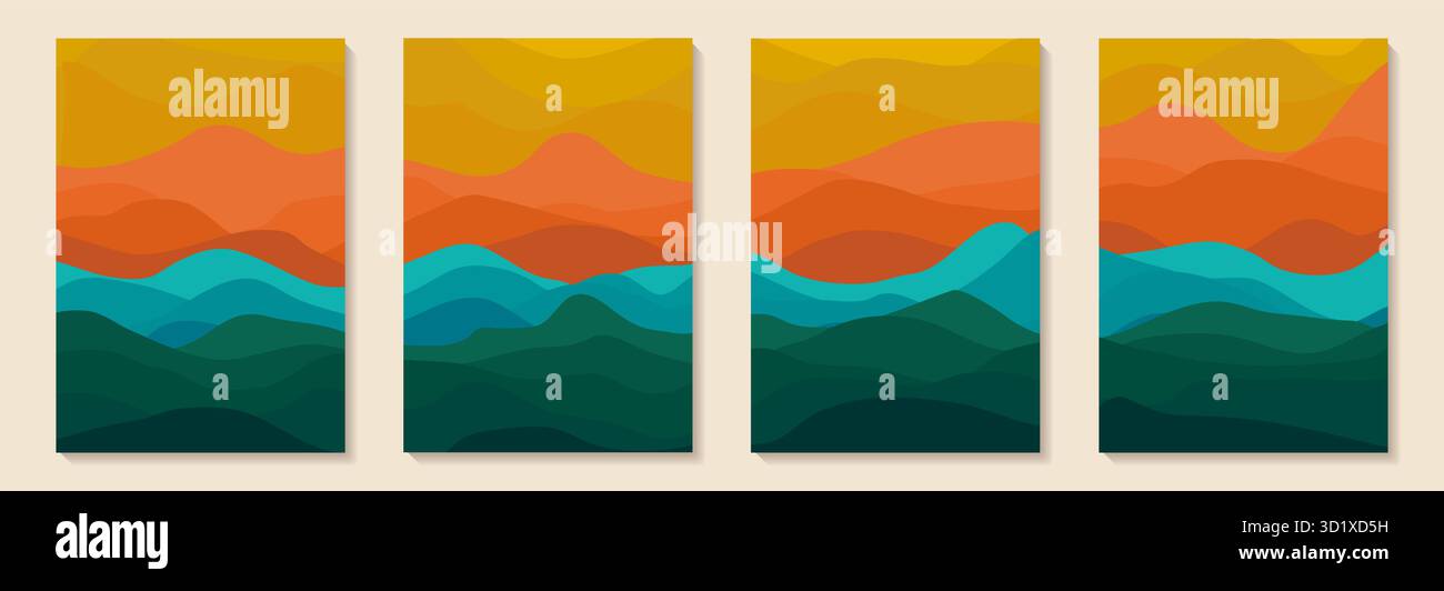 Montagna d'arte astratta. Forme geometriche grafiche astratte in stile moderno. Sfondo grafico di arte moderna. Paesaggio astratto Design per la decorazione delle pareti Illustrazione Vettoriale