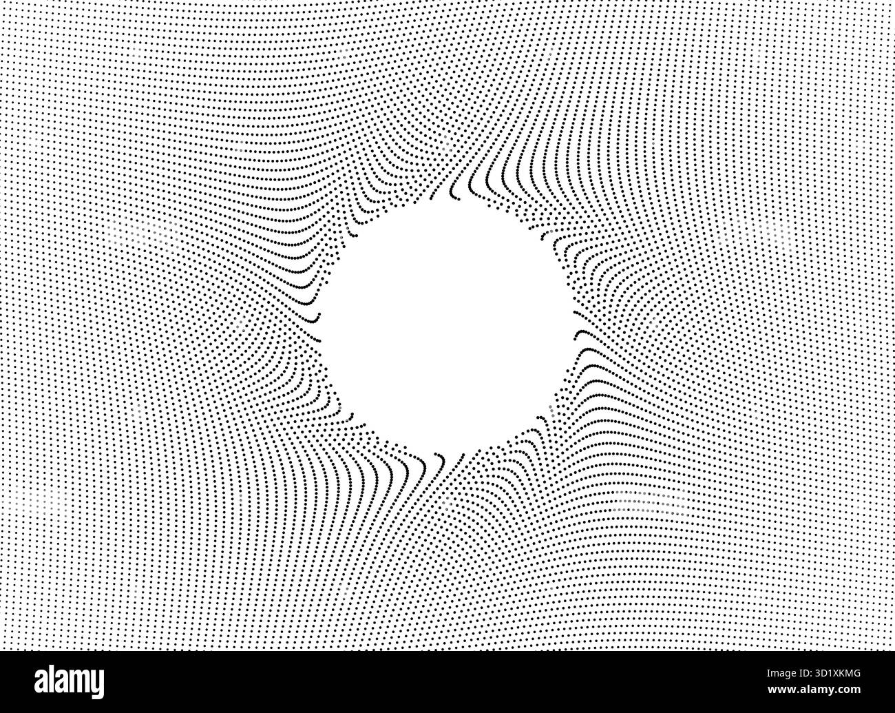 Il motivo dei punti respinti astratti forma un vuoto circolare, simile a onde sonore o effetto emettitore, ideale per la tecnologia, la scienza o l'illustrazione vettoriale di sfondi moderni Illustrazione Vettoriale