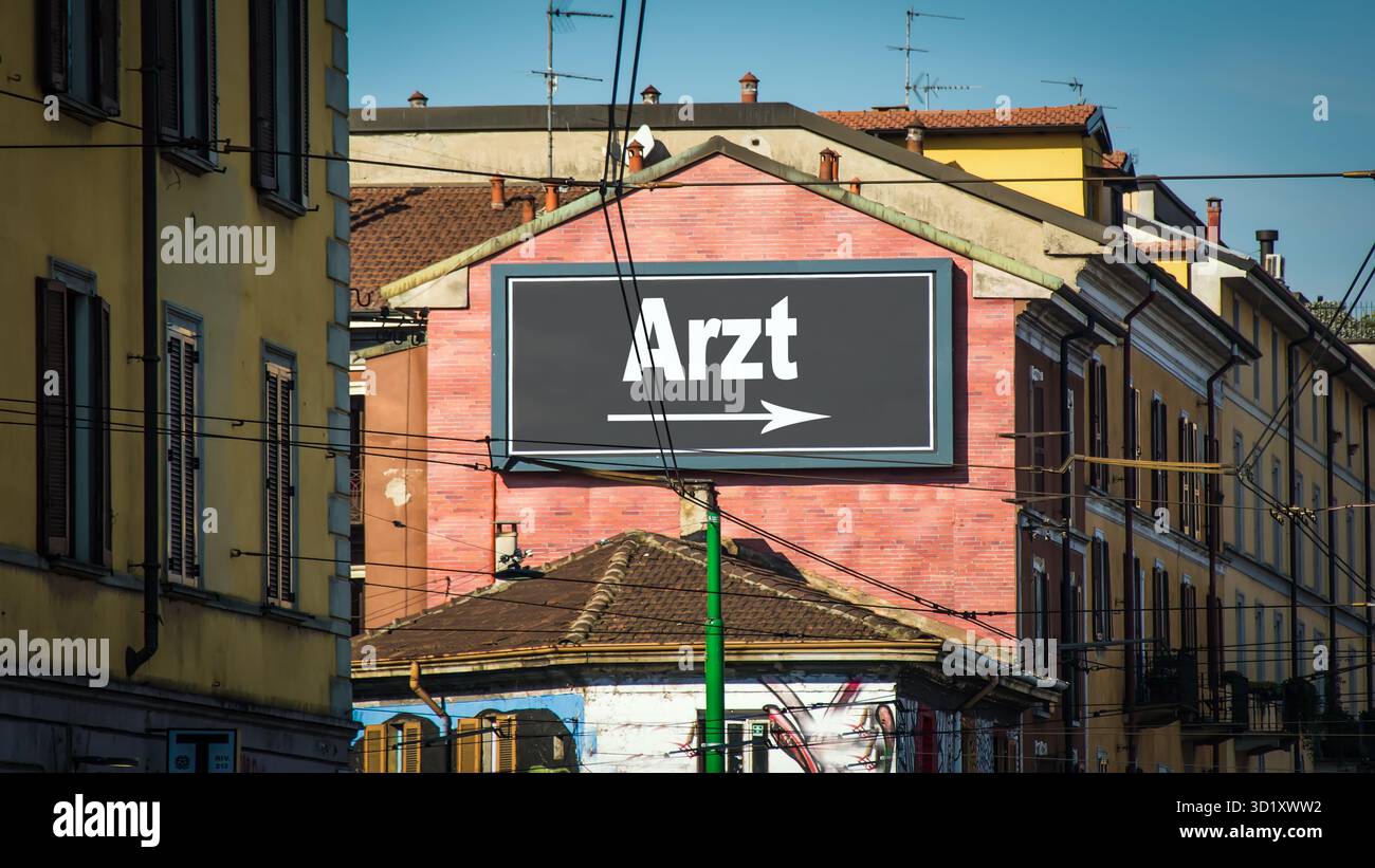 Indica la via diretta per il Dottore Foto Stock