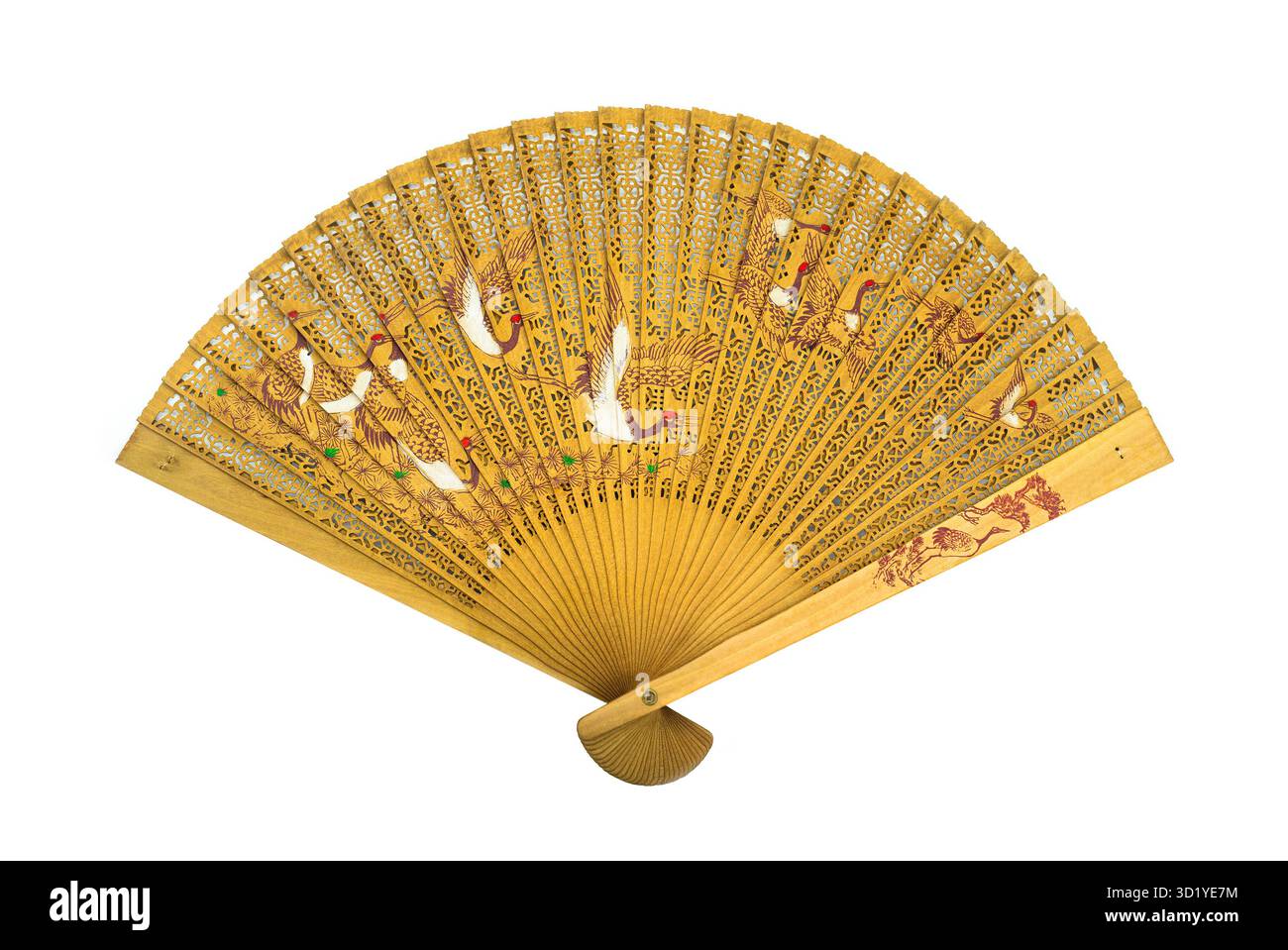 aperto ventilatore a mano in legno vintage, isolato Foto Stock