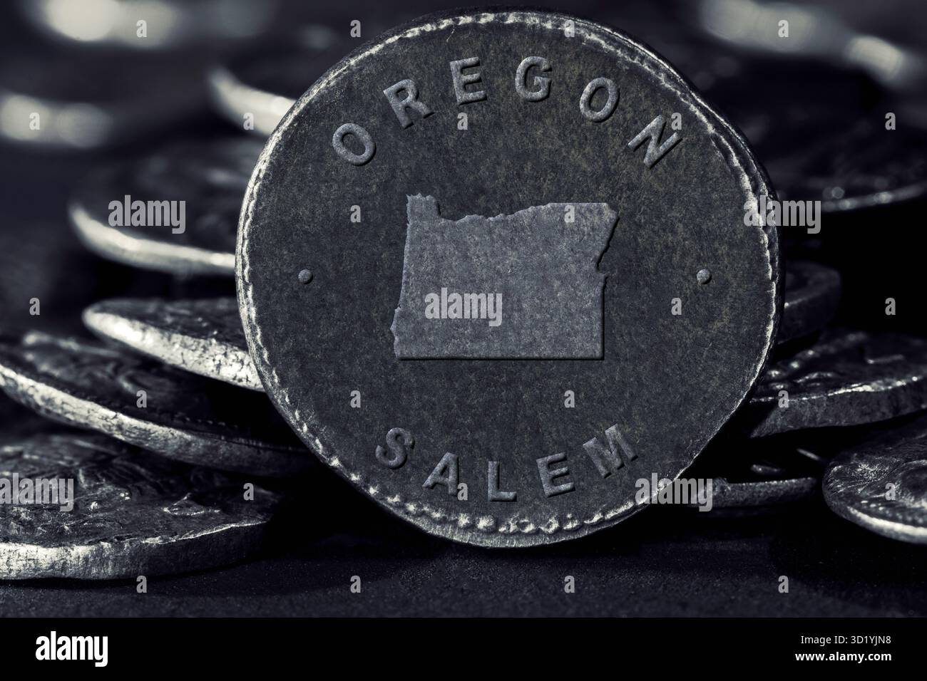 Silver Coin con mappa dell'Oregon Foto Stock