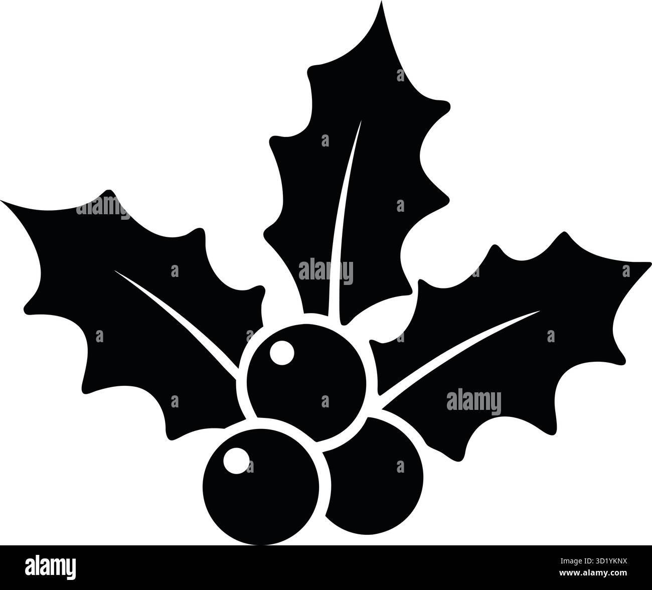 Silhouette nera Holly Berry Leaves Christmas Icon Vector Graphic su sfondo bianco Illustrazione Vettoriale