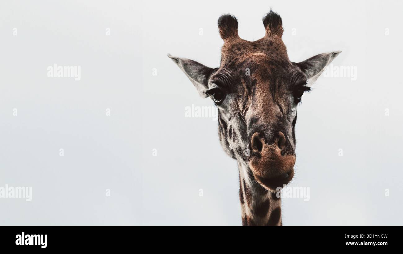 Splendida foto della fauna selvatica delle giraffe africane in Tanzania, catturate durante il safari, mostrando la loro eleganza, altezza e aggraziato movimento in natura. Foto Stock