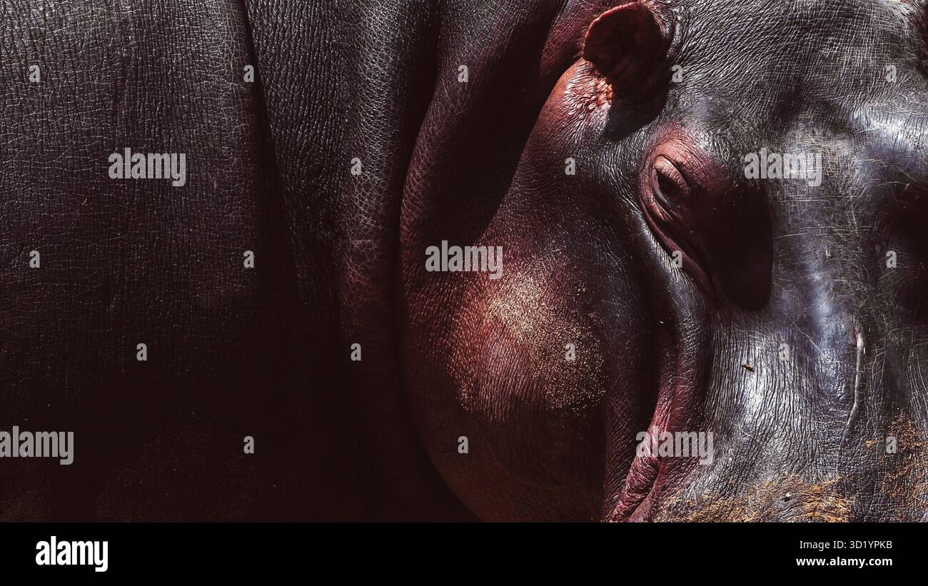 Sorprendente fotografia di animali selvatici con ippopotami africani nel loro habitat naturale. Catturati durante un safari nei fiumi e nelle pozze d'acqua della Tanzania, queste belle ar Foto Stock