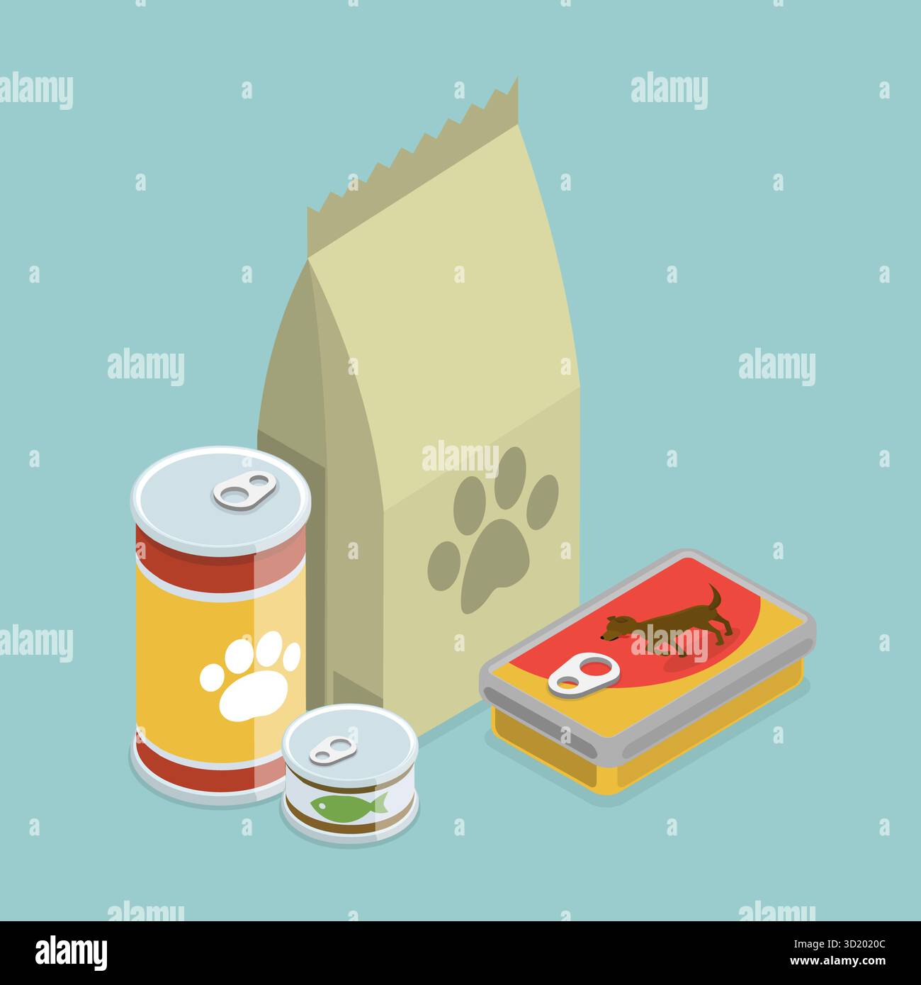 Set piatto isometrico 3D di snack per cuccioli, alimentazione degli animali domestici Set piatto isometrico 3D di snack per cuccioli, alimentazione degli animali domestici Foto Stock