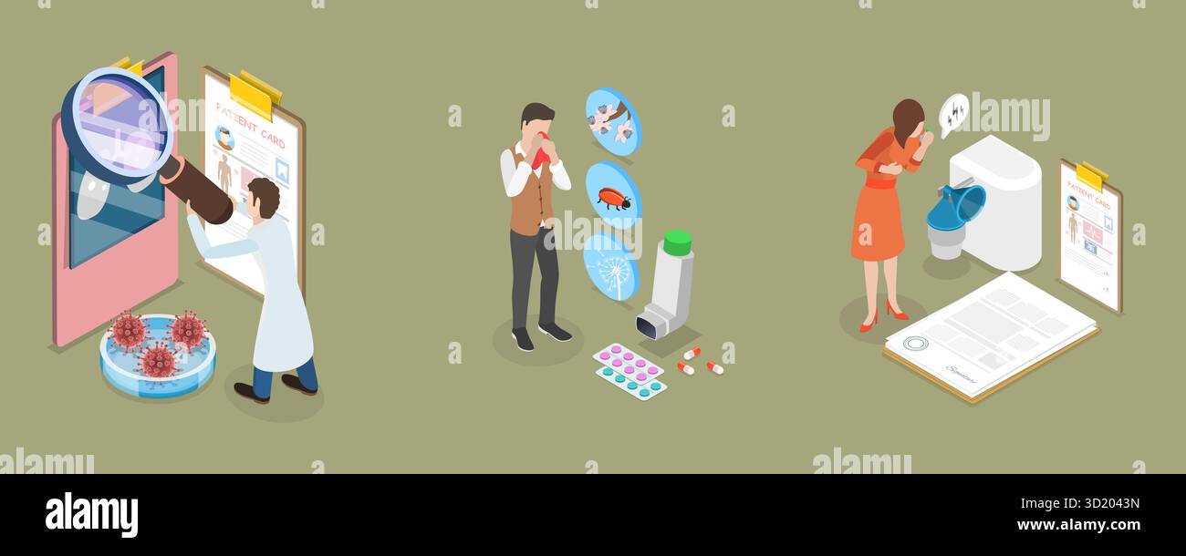 Illustrazione piatta isometrica 3D di asma, polmoni Healthcare illustrazione piatta isometrica 3D di asma, polmoni Healthcare Foto Stock