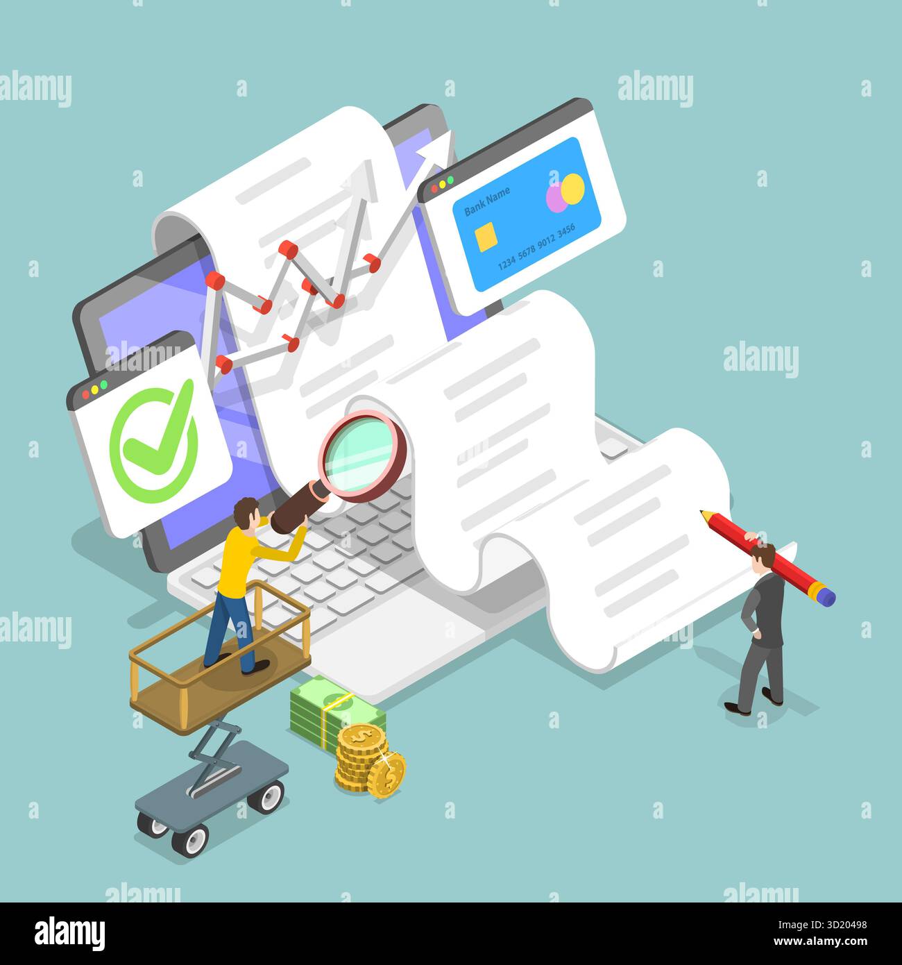 Illustrazione piatta isometrica 3D di Data Analytics, Trading azionario illustrazione piatta isometrica 3D di Data Analytics, Tradin azionario Foto Stock