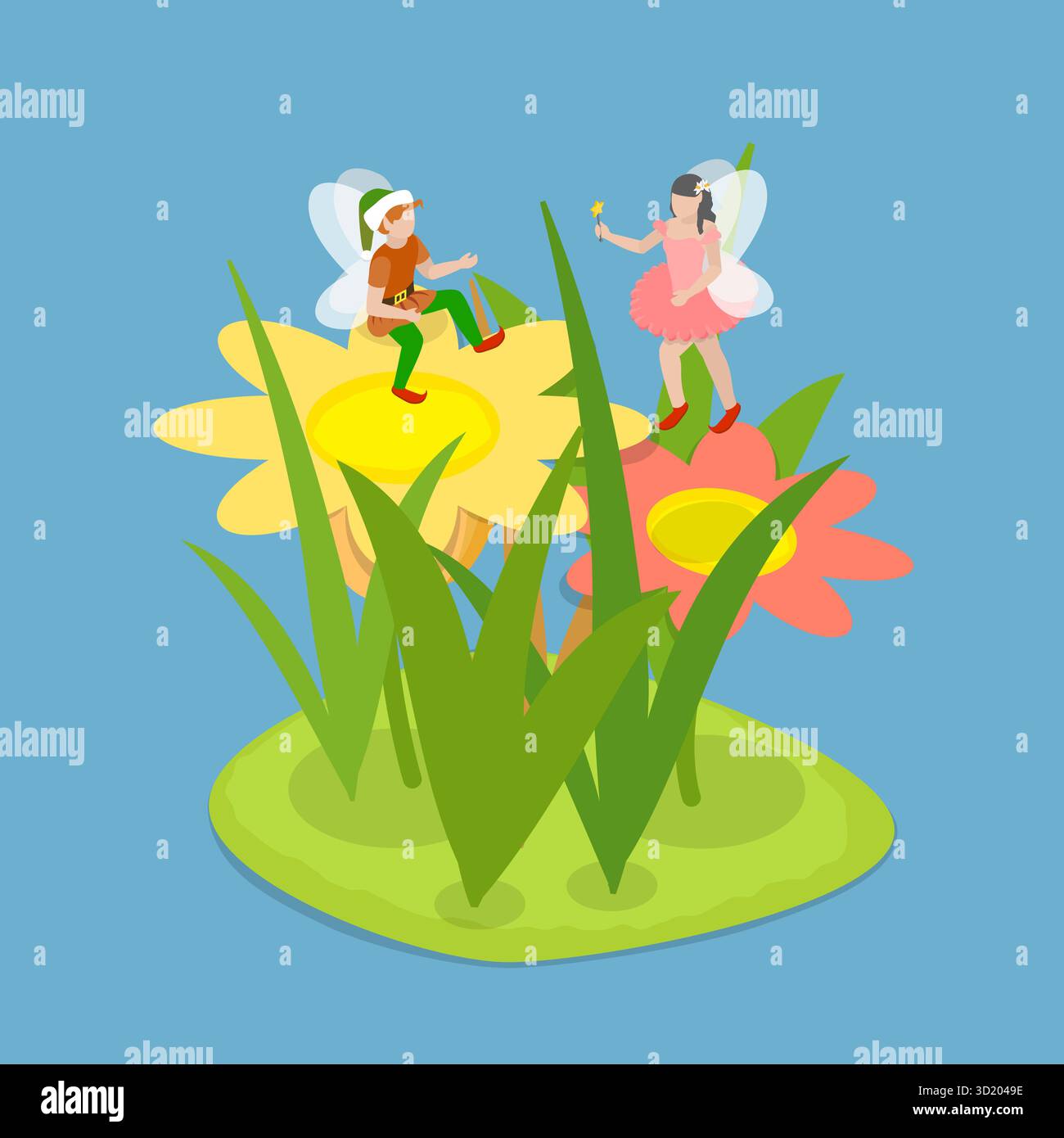 Illustrazione piatta isometrica 3D di Fairy tale, Magical Kids World Foto Stock