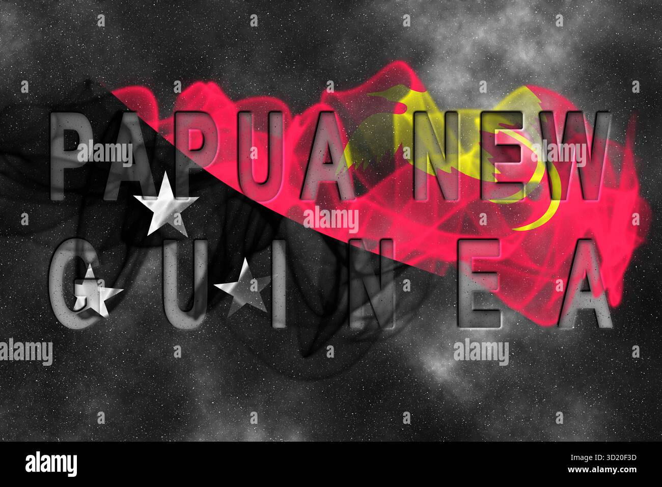 Bandiera della Papua nuova Guinea con sfondo stellato Foto Stock