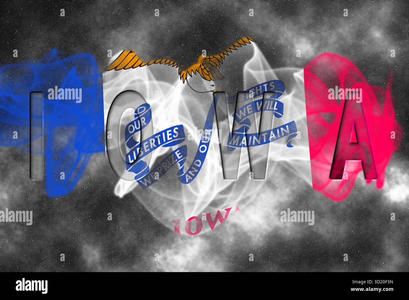 Iowa Flag con sfondo Starry Foto Stock