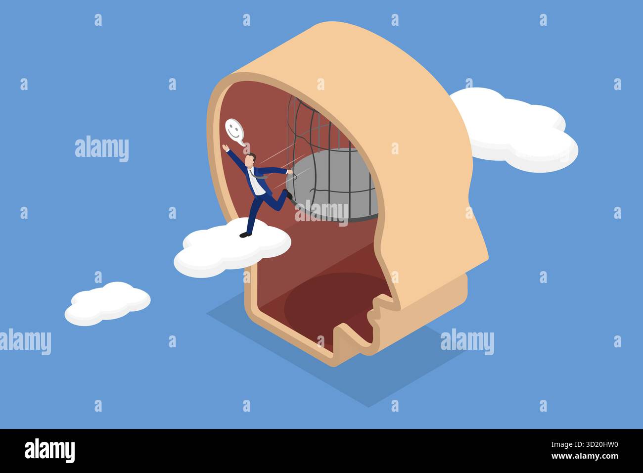 Illustrazione piatta isometrica 3D di libertà, frantumazione Free3D illustrazione piatta isometrica di libertà, senza rottura Foto Stock