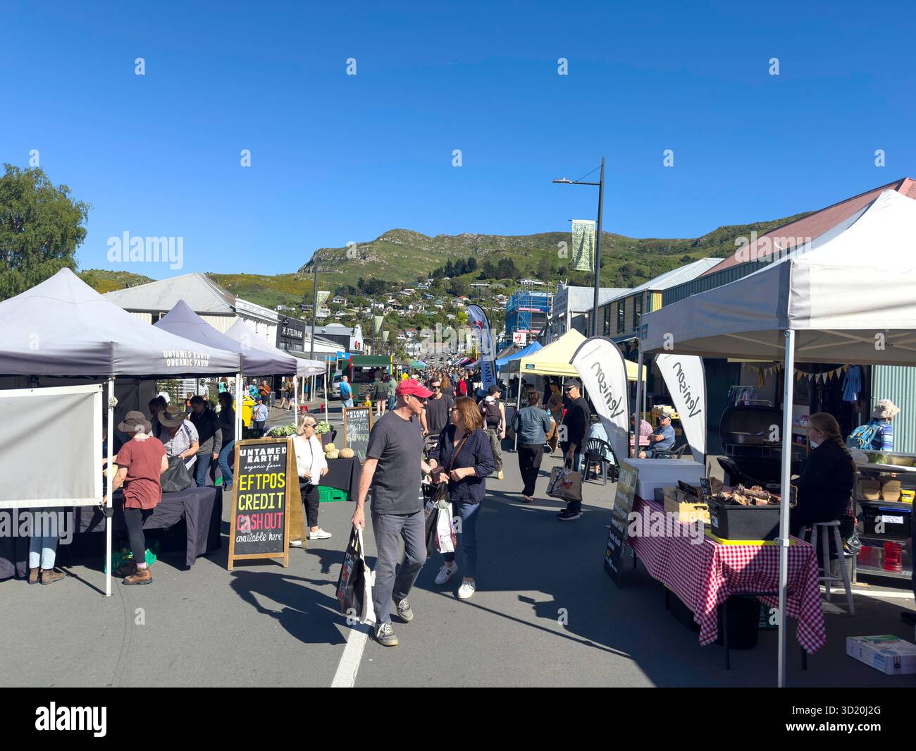 Lyttelton Farmer's Market, London Street, Lyttelton, Lyttelton Harbour, Banks Peninsula, regione di Canterbury, nuova Zelanda Foto Stock
