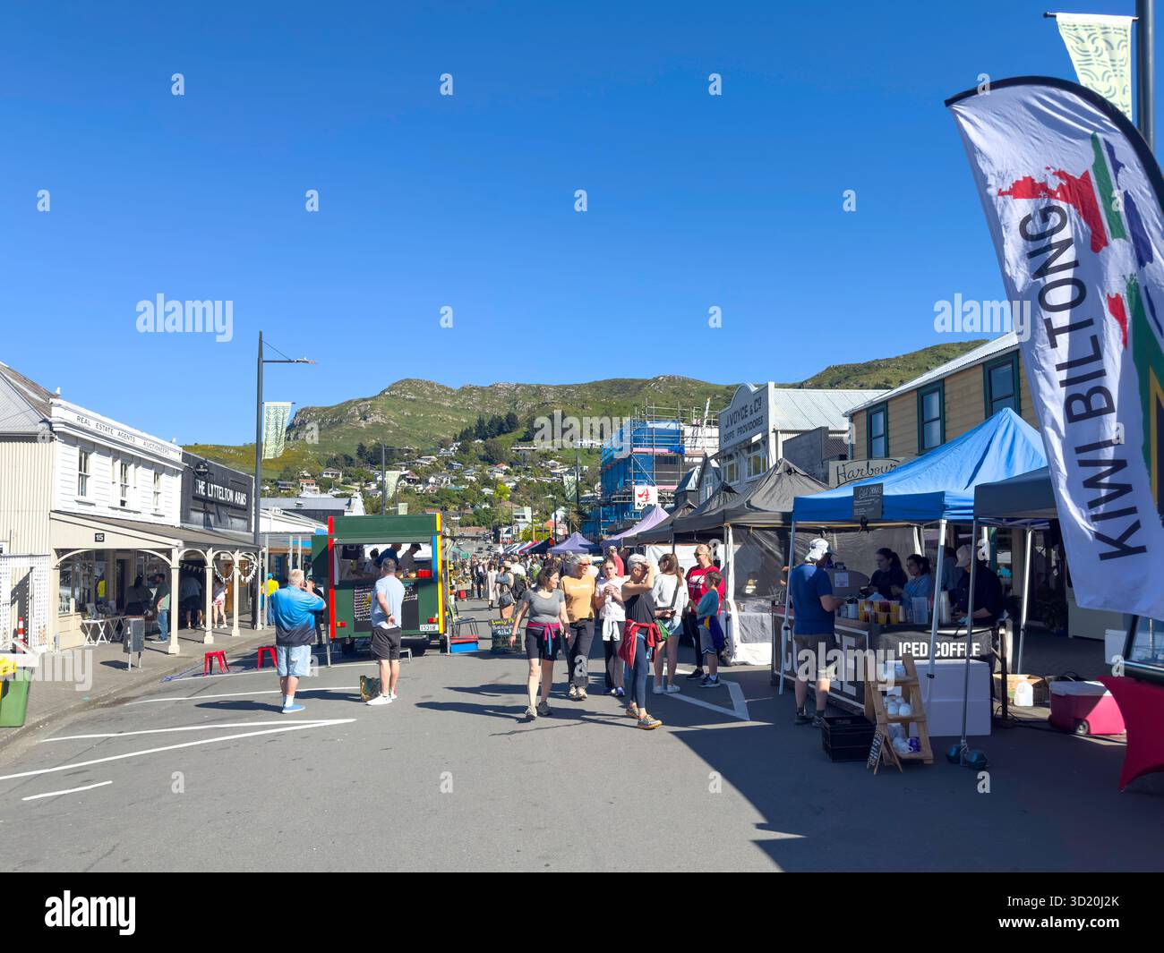 Lyttelton Farmer's Market, London Street, Lyttelton, Lyttelton Harbour, Banks Peninsula, regione di Canterbury, nuova Zelanda Foto Stock