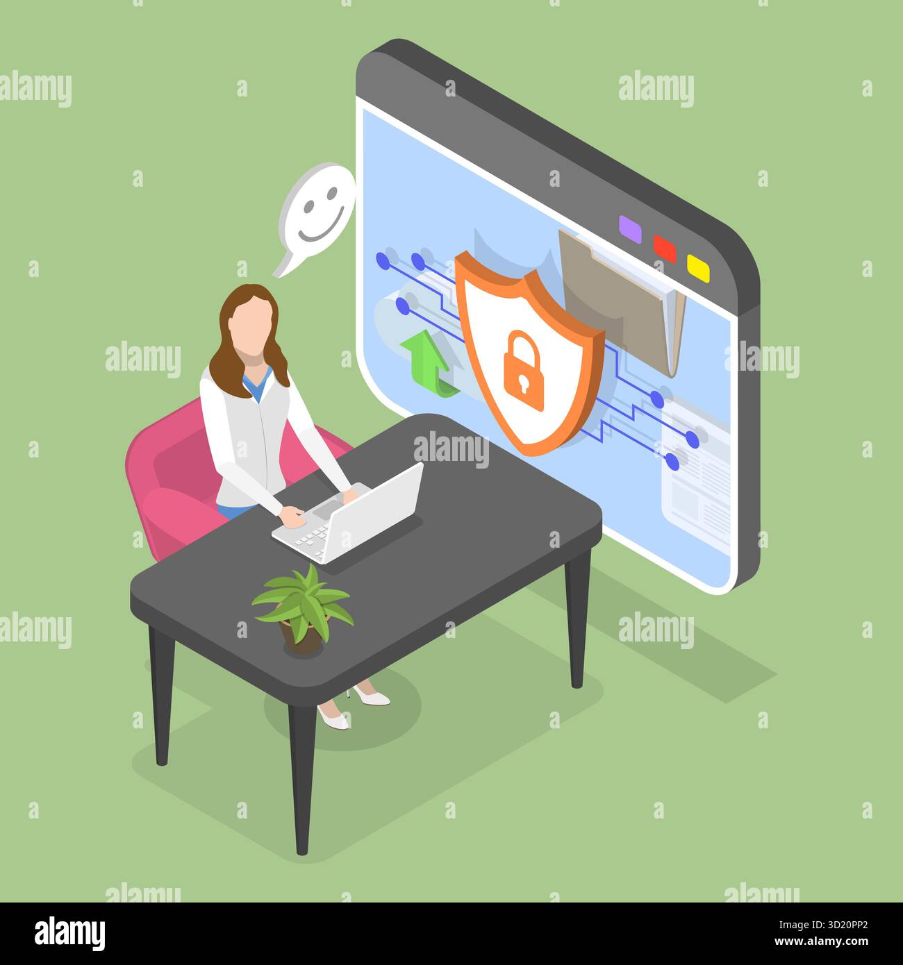 Illustrazione piatta isometrica 3D di Cybersecurity Online, Prevention of Hacking, Antivirus Foto Stock