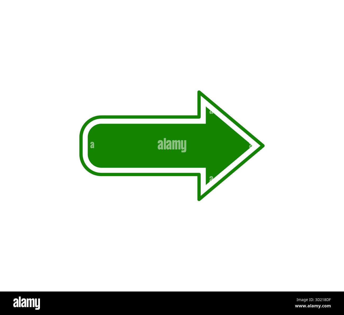 Simbolo del vettore con freccia verde rivolto verso il lato destro isolato su sfondo bianco che rappresenta l'avanzamento del movimento, la navigazione e la crescita Illustrazione Vettoriale