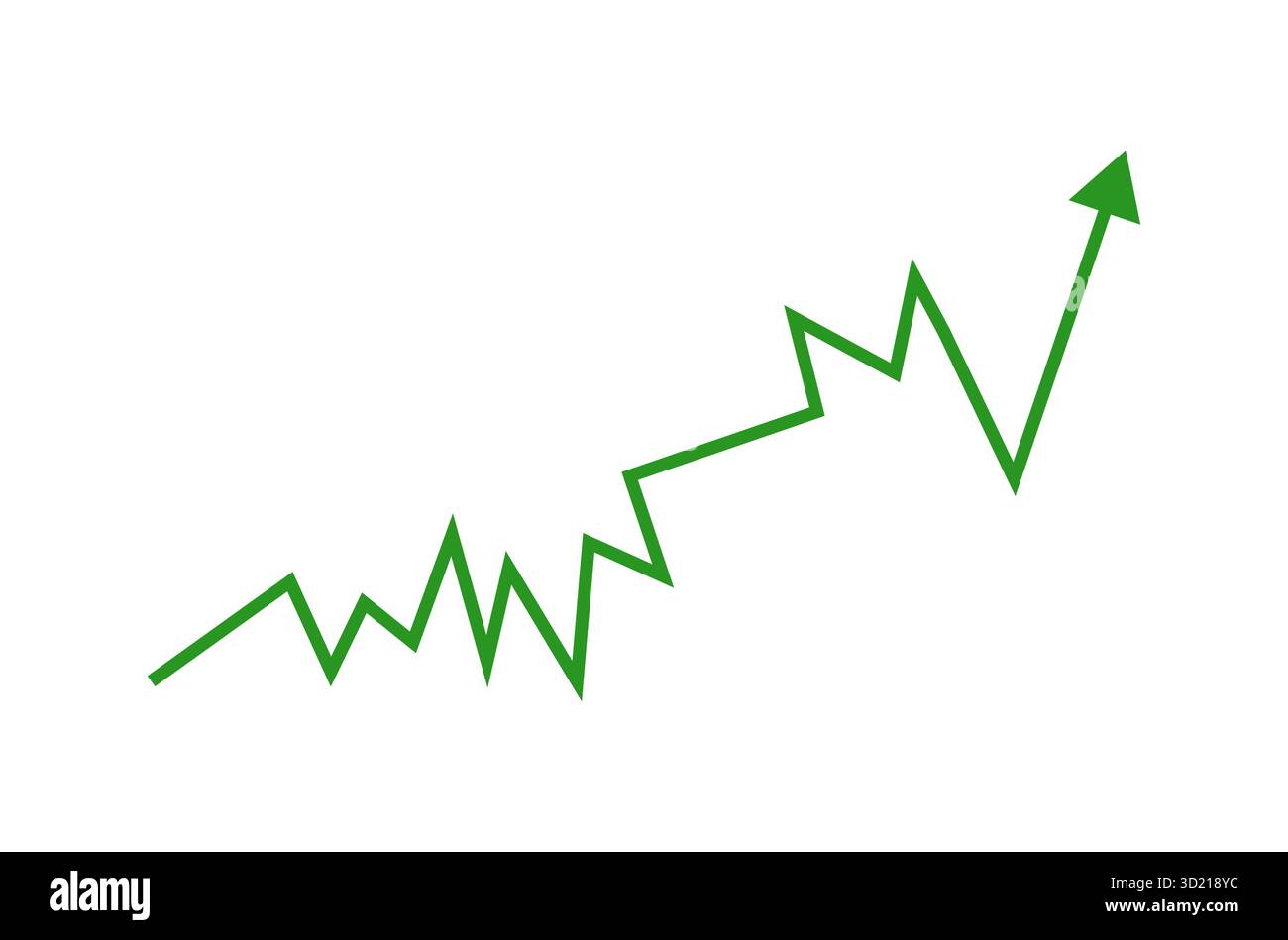 La linea con freccia di tendenza verso l'alto a zig-zag verde rappresenta il progresso della crescita o il simbolo di movimento positivo ideale per l'attività di presentazione dei grafici dei dati finanziari Illustrazione Vettoriale