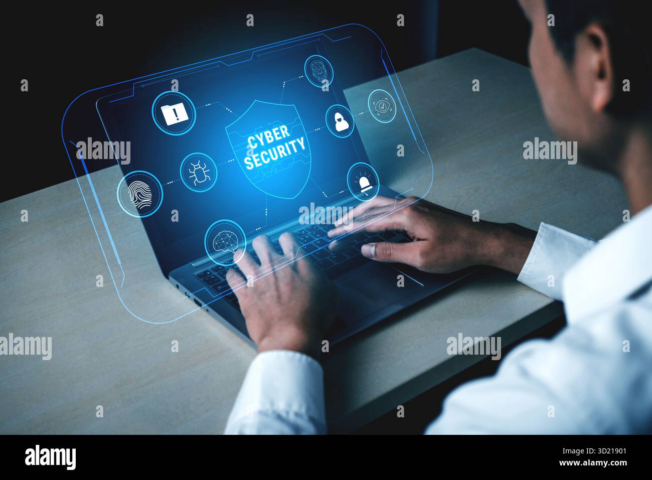 Servizi di sicurezza informatica per la protezione dei dati digitali e la prevenzione delle minacce. Un sistema per il monitoraggio della rete, l'autenticazione e il rilevamento di malware. MOT Foto Stock