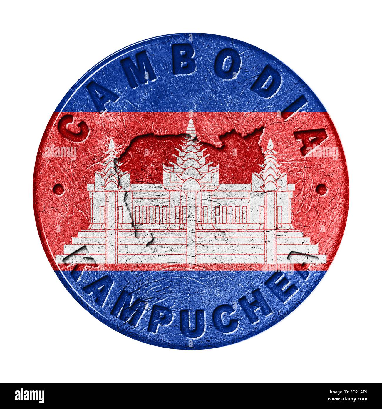 Pulsante bandiera cambogiana con mappa, stile retro Foto Stock