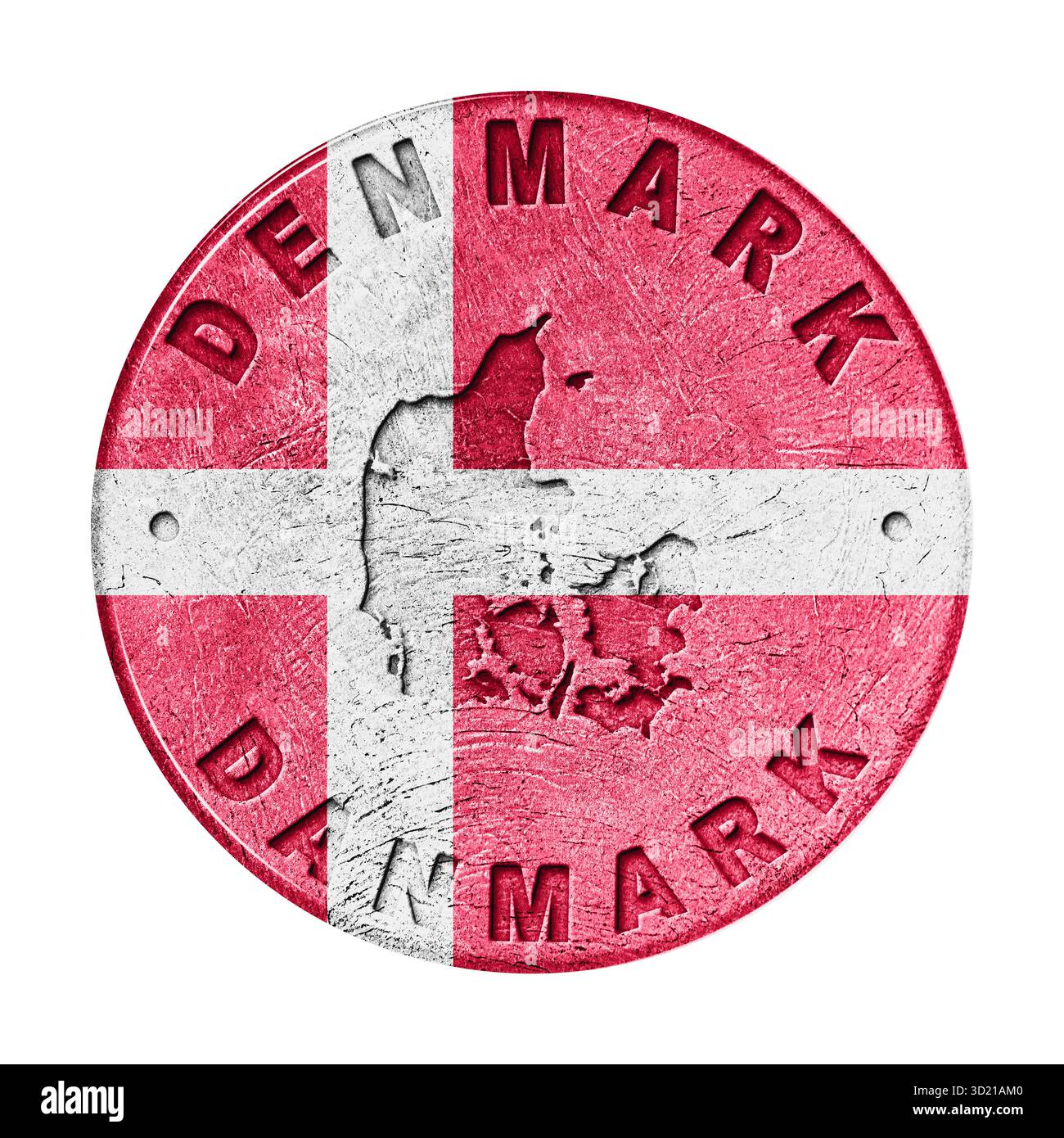 Pulsante bandiera Danimarca con mappa, stile retro Foto Stock