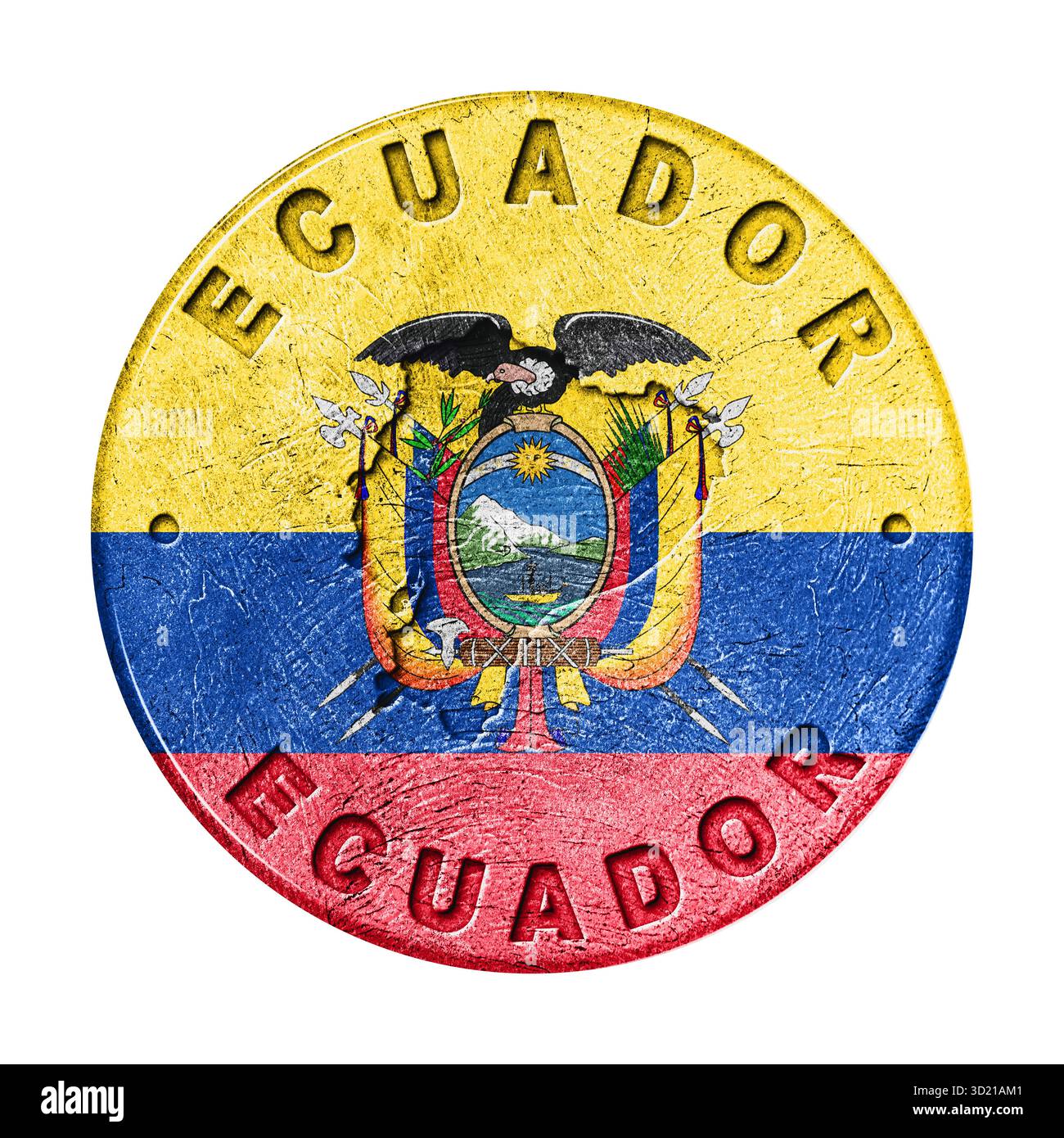 Pulsante bandiera Ecuador con Mappa Foto Stock