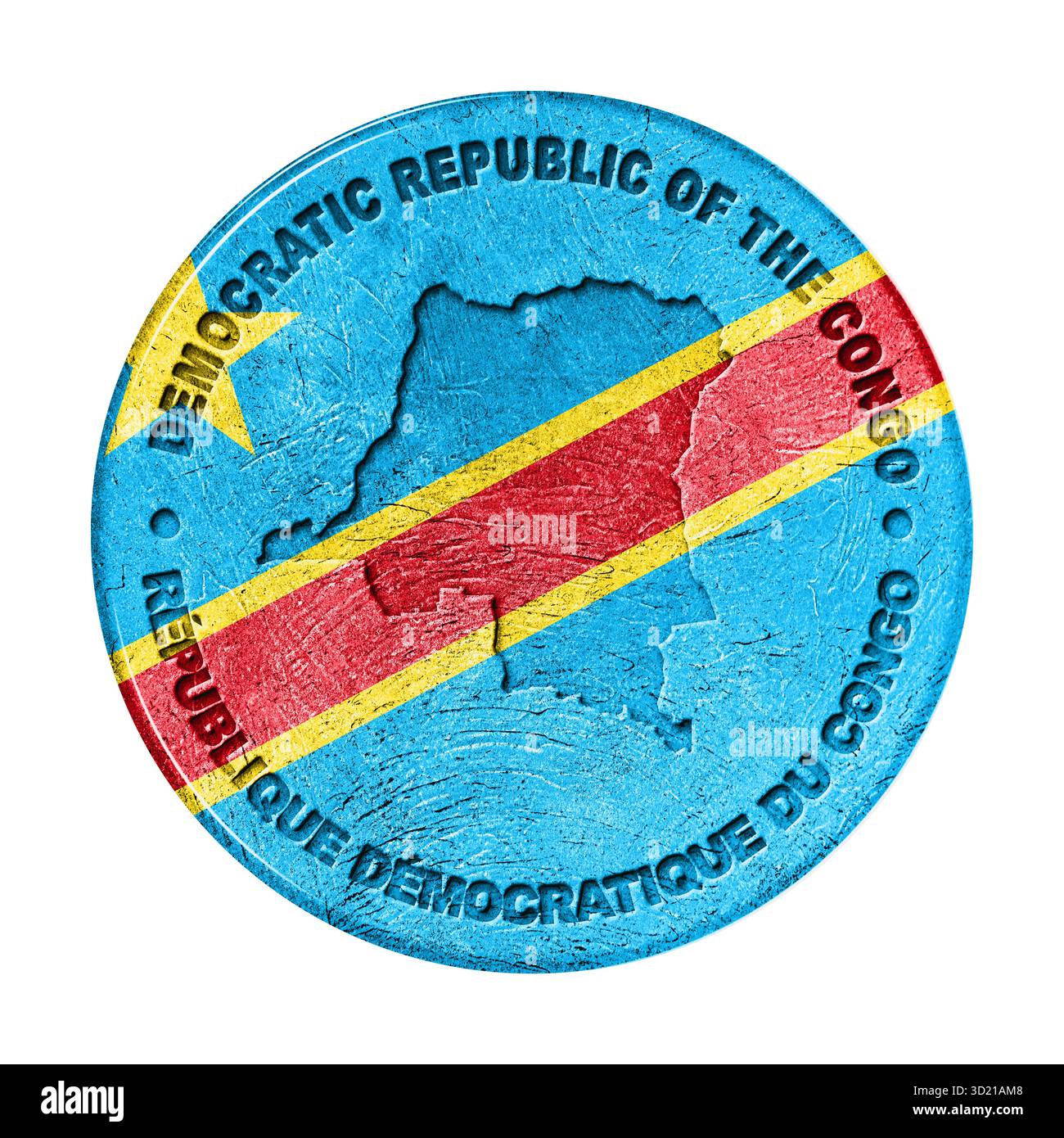 Repubblica Democratica del Congo pulsante bandiera con Mappa Foto Stock