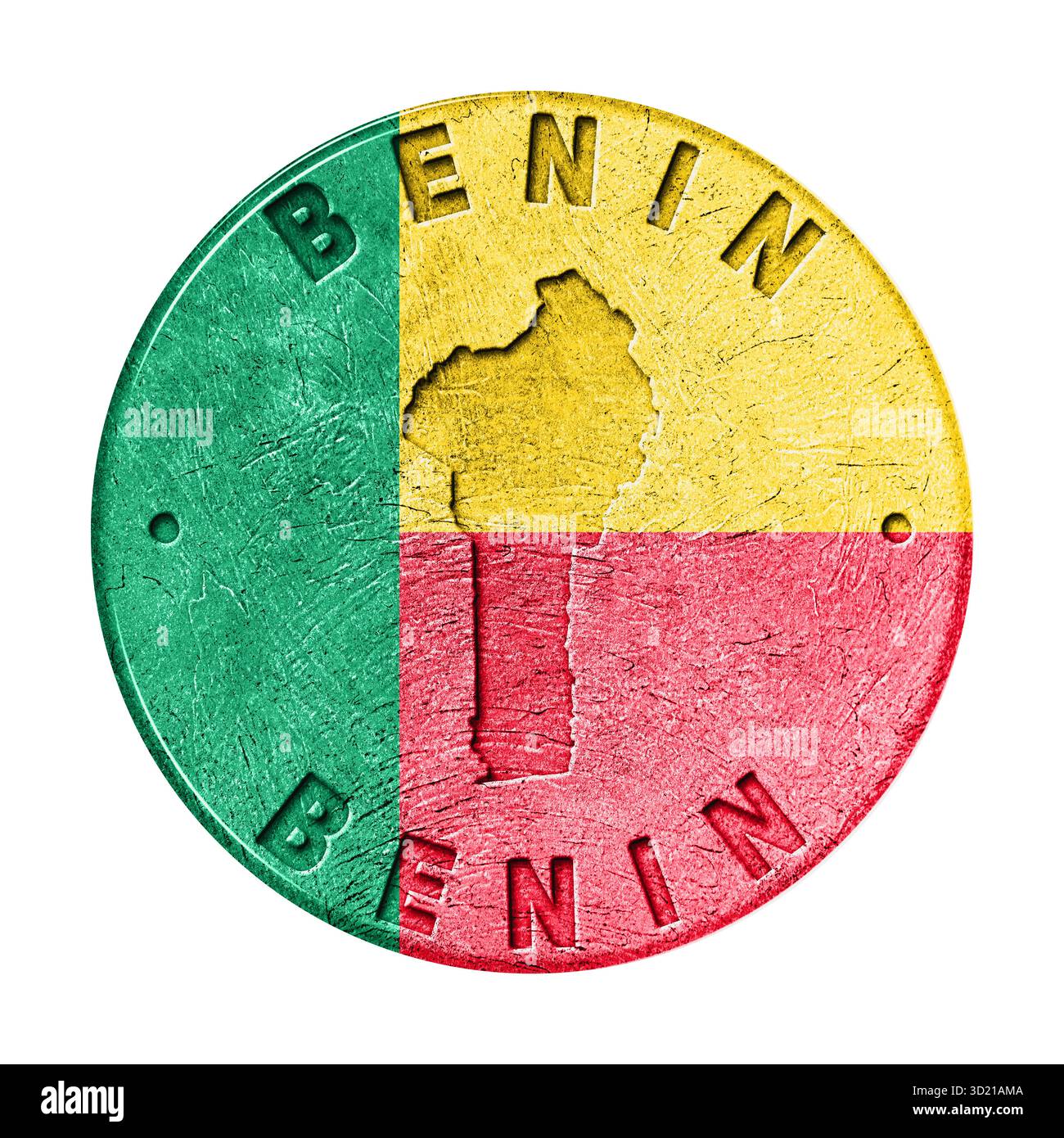 Pulsante Benin Flag con Mappa, stile retro Foto Stock