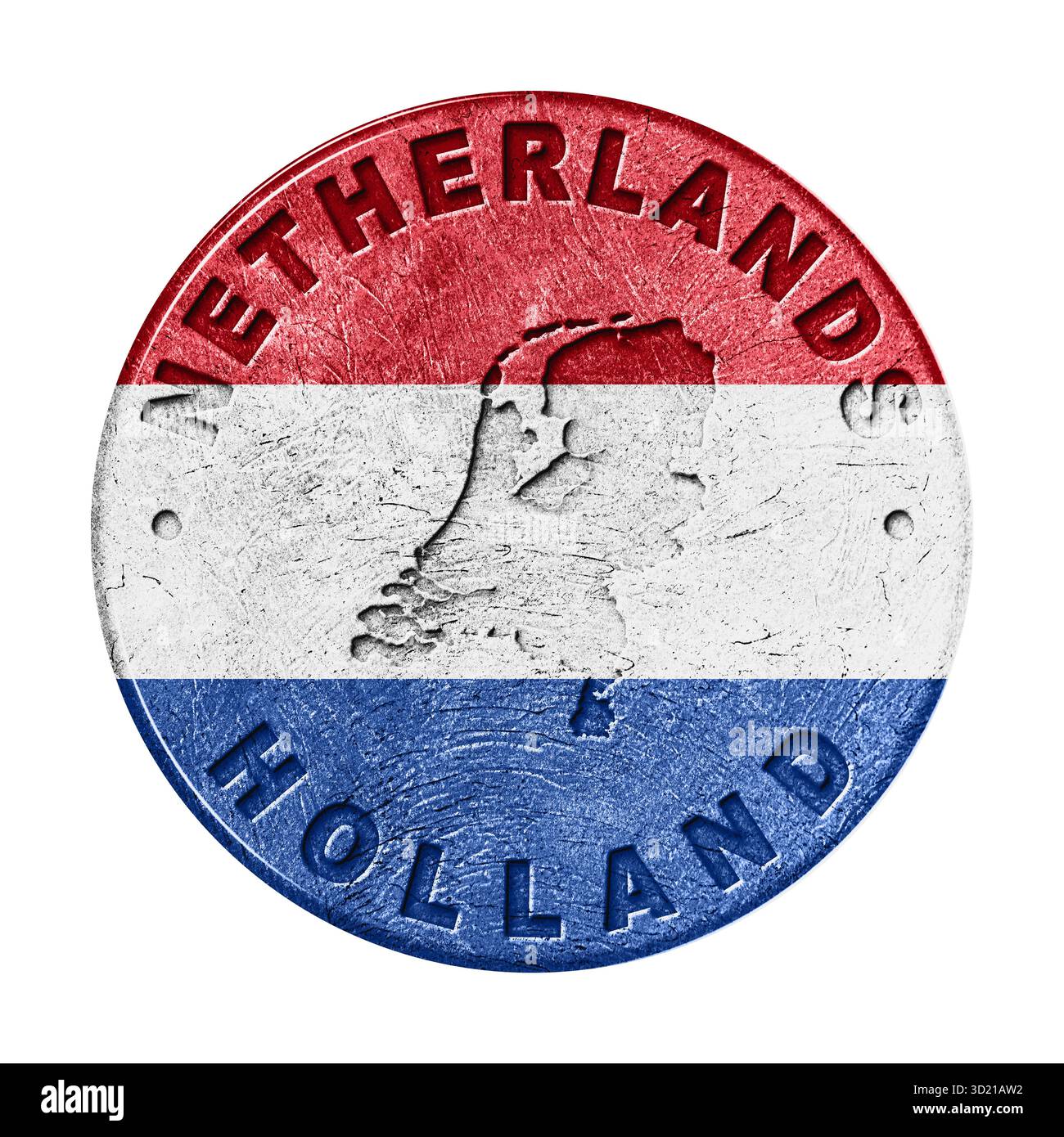 Pulsante bandiera Paesi Bassi con mappa, stile retro Foto Stock