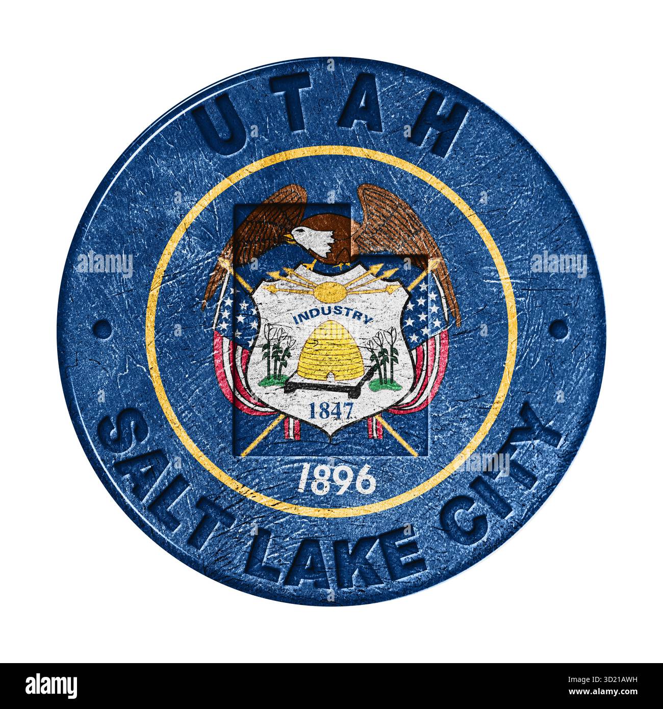 Pulsante bandiera Utah con mappa Foto Stock