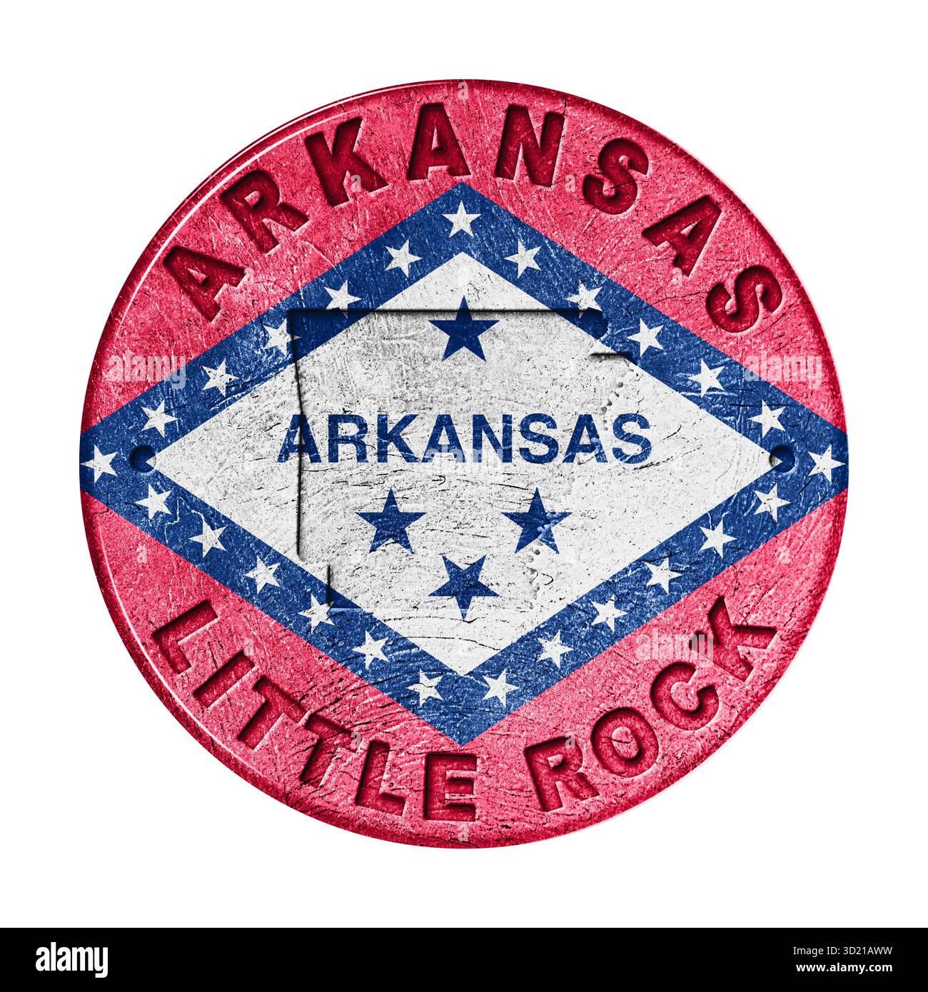 Pulsante bandiera Arkansas con mappa Foto Stock