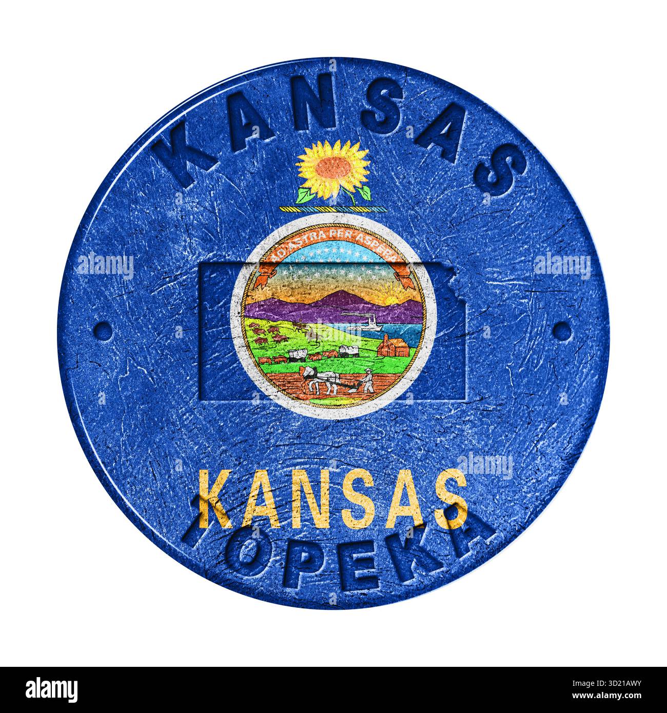 Pulsante bandiera Kansas con mappa Foto Stock