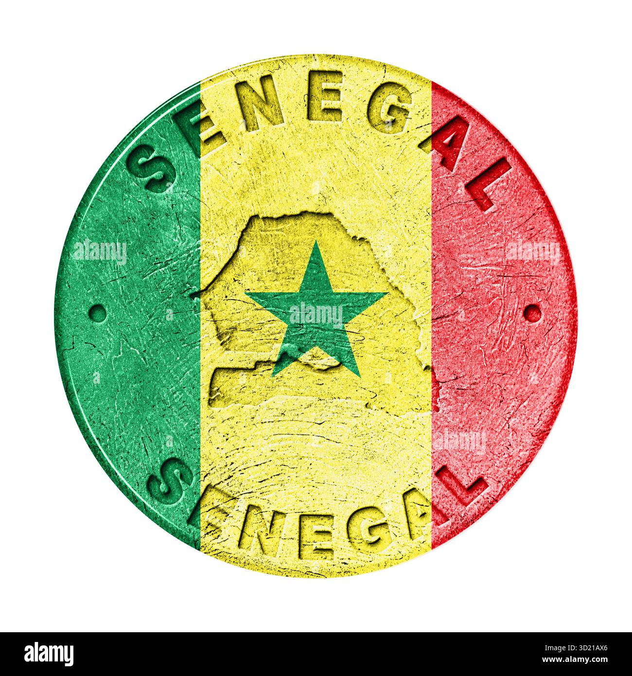Pulsante Flag Senegal con Mappa Foto Stock