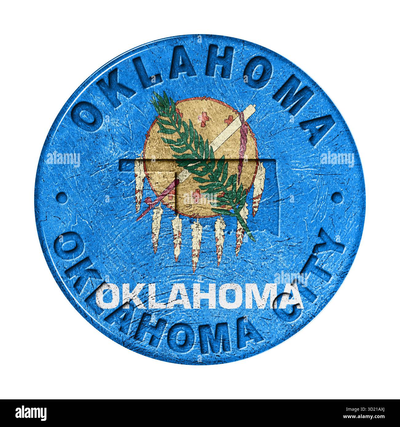 Pulsante bandiera Oklahoma con mappa Foto Stock