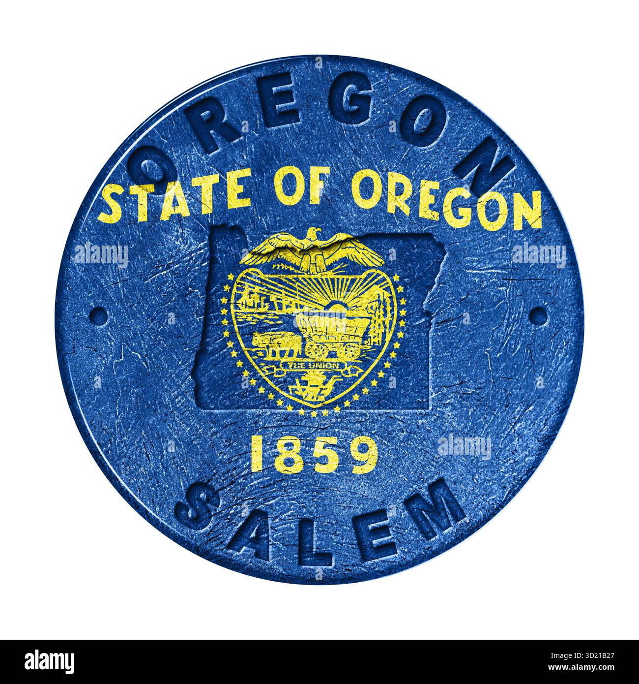 Pulsante bandiera Oregon con mappa Foto Stock