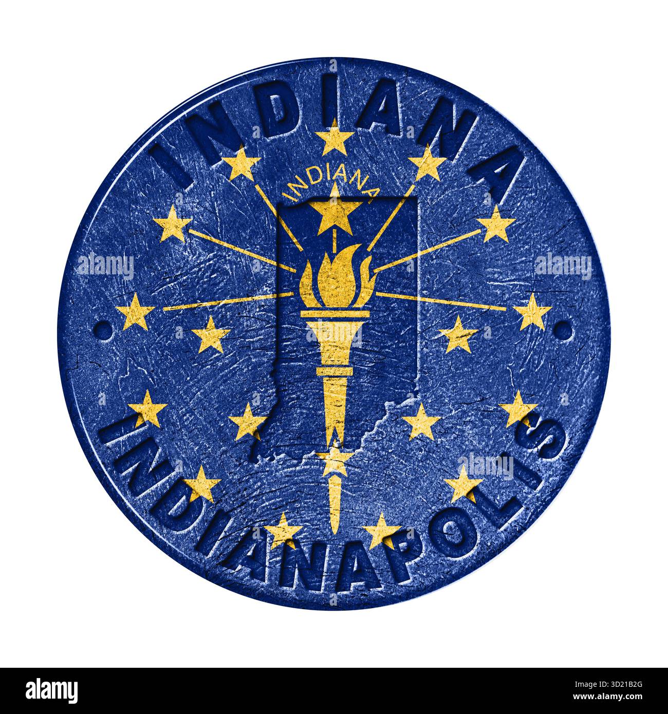 Pulsante bandiera Indiana con mappa Foto Stock