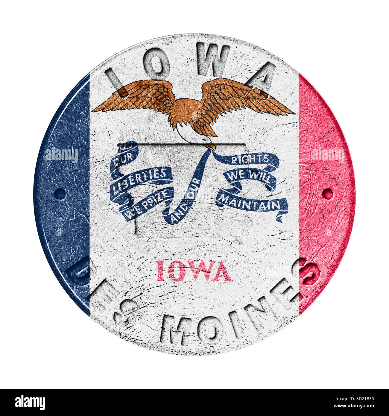 Pulsante Iowa Flag con mappa Foto Stock